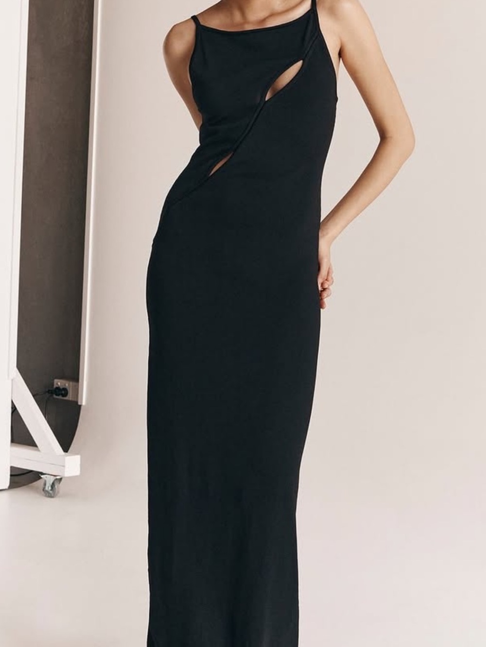 DISSH Black Cutout Maxi Dress with Asymmetrical Slit